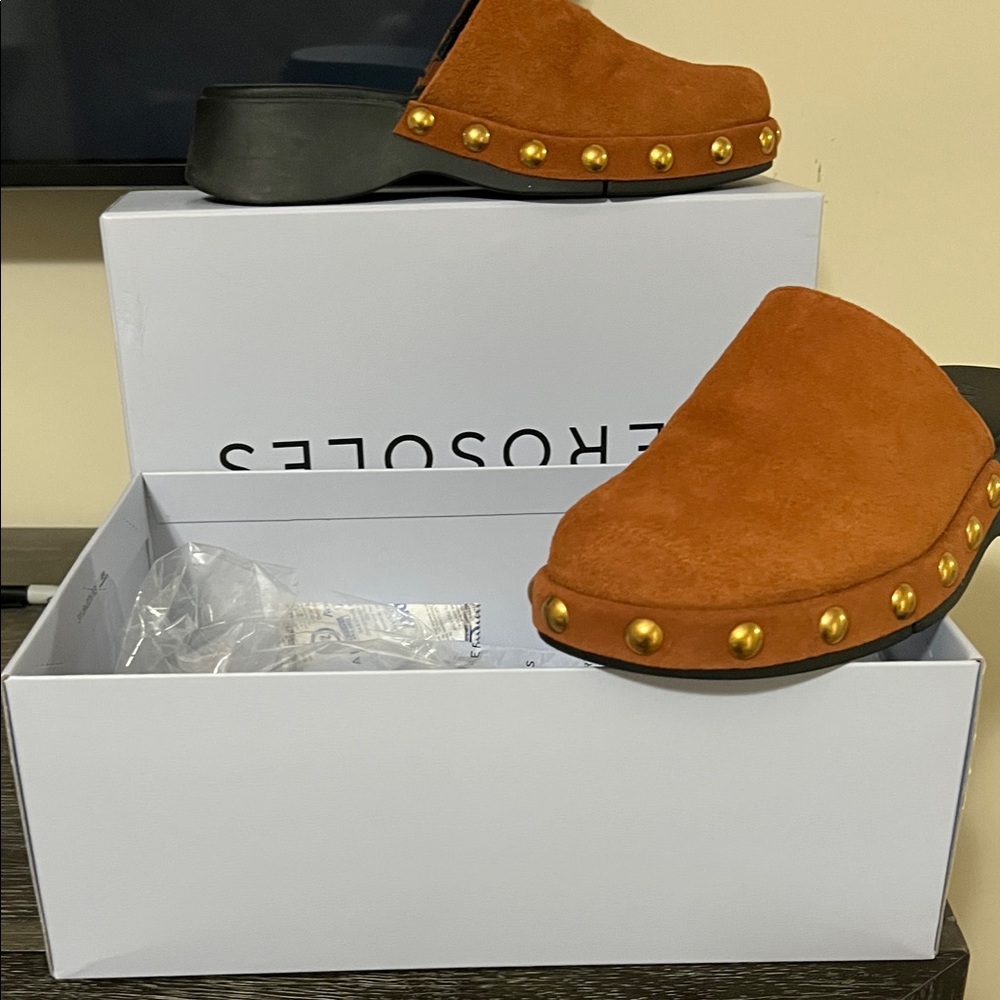 Aerosoles Brown Suede Studded Clogs